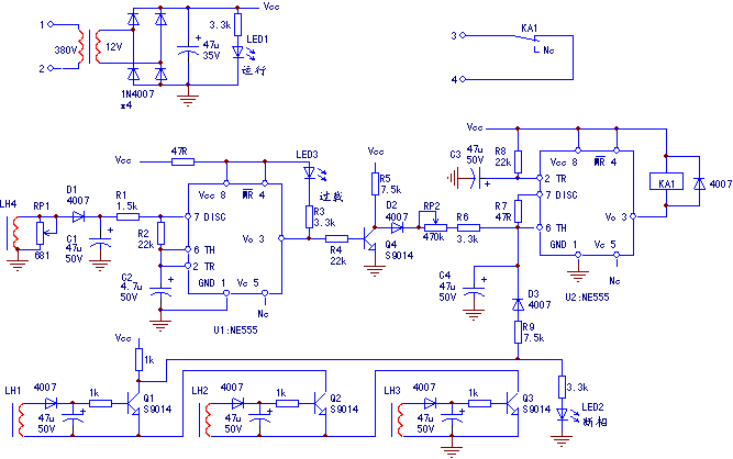 電動(dòng)機(jī)斷相過(guò)載保護(hù)器整機(jī)電路